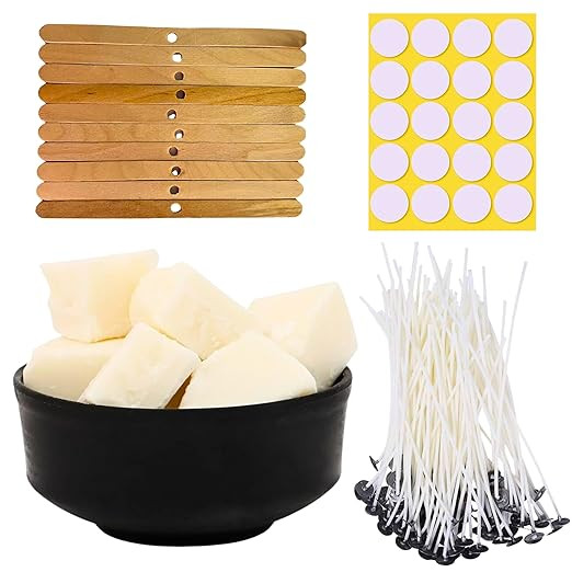 Soy Wax Candle Making Kit | 1kg Natural Soy Wax, 50 Pcs 3-Inch Wicks, Wick Stickers & 10 Wooden Holders (DIY Candle Supplies)