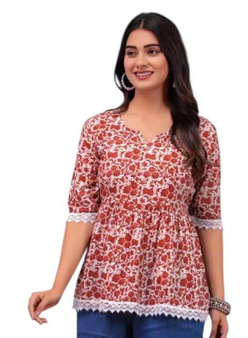 Women's Printed Peplum Kurti Top with 3/4 Sleeves