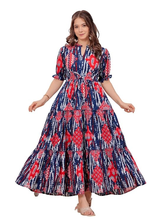 Womens Cotton Printed Anarkali Tiered Kurti