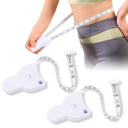 Body Measuring Tape, 2 Pack Retractable Measuring Tape for Body Measurements with Locking Mechanism and Push Button, Automatic Body Tape Measure for Fitness & Tailoring - White