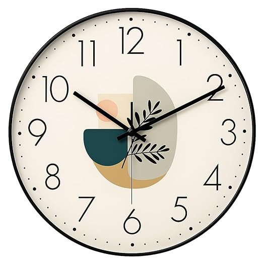 Clock for Living Room Stylish - Designer Wall Clock | Modern Aesthetic Clock | Silent Non-Ticking Analog Wall Watch for Bedroom, Hall & Office (Black Leaf, 30 cm)