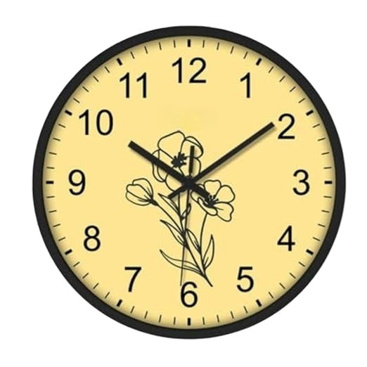 Modern Floral Printed Analog Wall Clock | Minimalist Flower Design Round Decorative Clock | Home Décor for Living Room, Bedroom, Kitchen & Office | 25 x 25 cm
