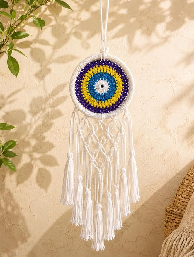 Enhance your room decor with a handmade 4.7 x 13.8-inch white cotton dream catcher. Perfect wall hanging for positive energy, bedrooms, and gifting. Order now!