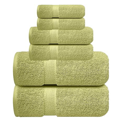 100% Combed Cotton, 6 Pcs Towel Set - 2 Bath Towels (70 x 140 cm), 2 Hand Towels (40 x 70 cm) and 2 Face (30 x 30 cm) (600 GSM, Pack of 6) Misty Green