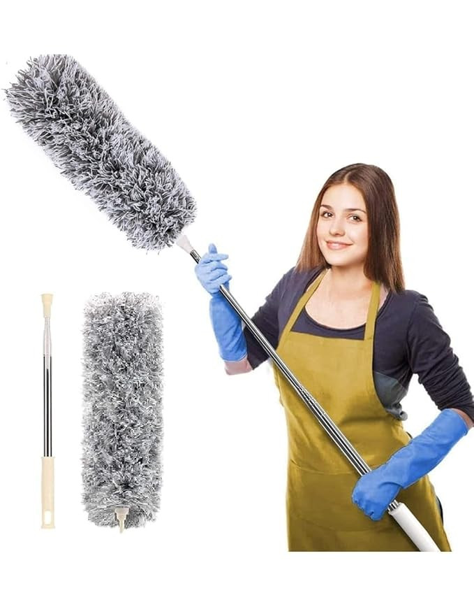 Microfiber Feather Duster with Extendable Long Pole (100 Inches), Bendable Head for Cleaning High Ceiling Fans, Interior Roof, Cobwebs – Washable & Telescopic Long Handle Cleaning Tool (S2)
