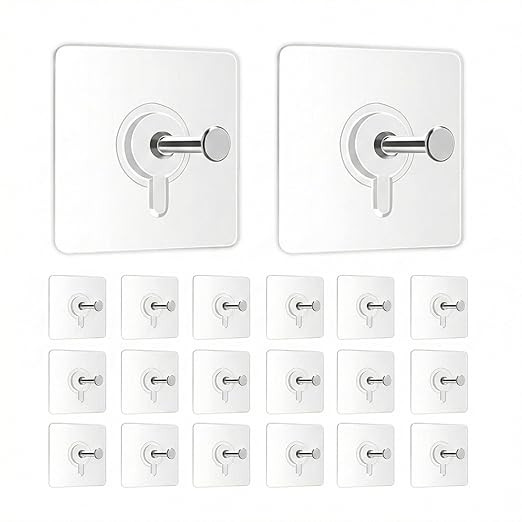JIALTO 20 Pcs Self Adhesive Hooks for Secure Wall Hanging - Versatile 6mm Nail Hook for Photo Frames Hooks, Clocks, and More - Transparent, Heavy-Duty, No-Drill Solution