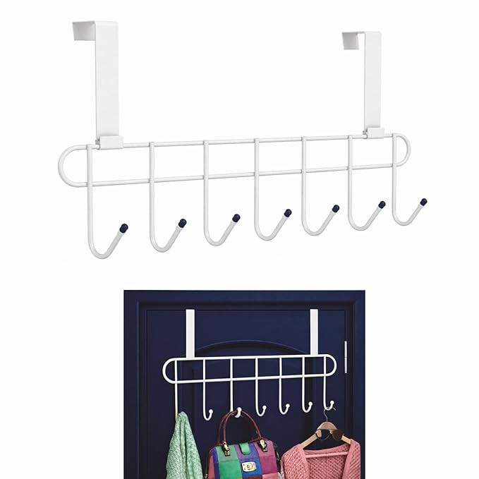 1 Pcs Steel Over The Door Hook Hanger | Wall Hanger for Clothes with Hangers for Wall Bedroom/Bathroom & Kitchen Door Hangers for Clothes of Shirts/Towels with 7 Hook Door Hanger (White)