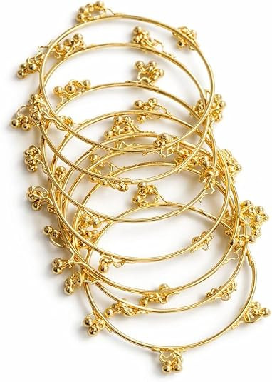 Kashmiri Ghungroo Bangles Set for Women, Ethnic Bridal Wear, Gold Tone Kashmiri Chudi- Lightweight Traditional Jewellery -Set of 8 Chudi (2.6, 8pcs)