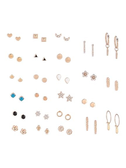 Pearls Set Of 25 Gold Tone Smart Casual Wear Studs & Hoop Earrings For Women