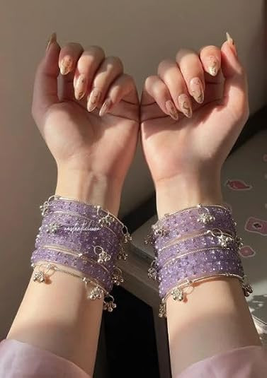 Kashmiri Ghangharoo Glass Bangle Set for Women, Traditional Transparent Fancy Chudi, Wedding and Party Wears, Set of 16 (12 Glass + 4 Metal)