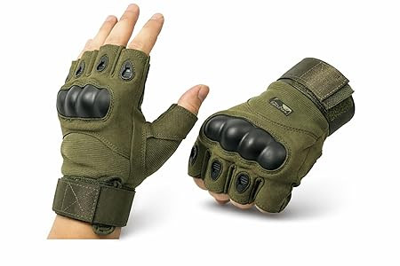 Gloves for Men Bike Riding Half Finger | Hard Knuckle Protection, Breathable & Adjustable Wrist Strap | Hand Gloves for Bike Riding/Cycling, Gym & Outdoor Activities | Army Green – 1 Pair (Army Green)