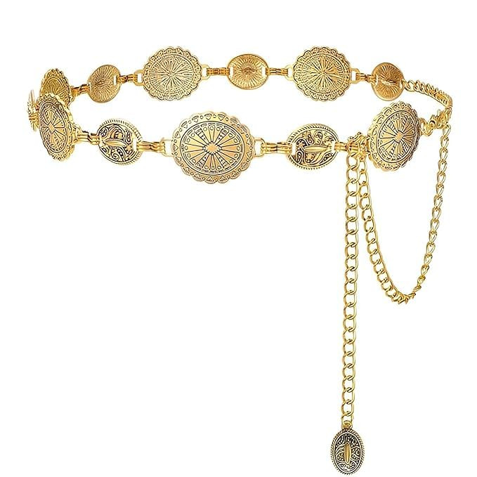 Fashion Belts for Women and Girls Stylish Kamarbandh Kamar Chain Waist Belt for Dresses Jeans Saree (16369wb)(Golden)