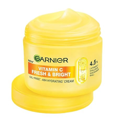 Garnier Fresh & Bright Vitamin C Sorbet Gel Face Moisturizer Cream, 45g | 4.5% Vit C + Hyaluronic Acid + Niacinamide + BHA, For Hydration & Dark Spot Reduction, For Oily, Normal & Combination Skin