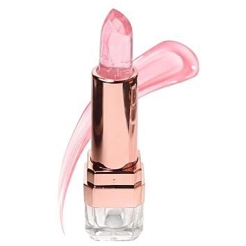Crystal Jelly Lip Balm, Pink Sheer Gloss Lipstick, Moisturising Gel Formula, Rose Gold Case