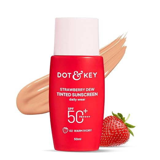 Dot & Key Strawberry Dew Tinted Sunscreen In-Vivo Tested SPF 50+ PA++++ With New-Age UV Filters, Brightens & Protects Skin, Ultra-light, Blends Easily, With Niacinamide, Natural Finish, Non-Sticky | 50ml