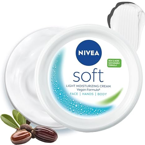 NIVEA Soft Moisturizing Cream, Lightweight Non-Sticky Daily Moisturizer with 72Hr Hydration, Vitamin E & Jojoba Oil | Hydrating Face, Body & Hand Cream for Dry to Normal Skin | Soft Glowing Skin - 100ml