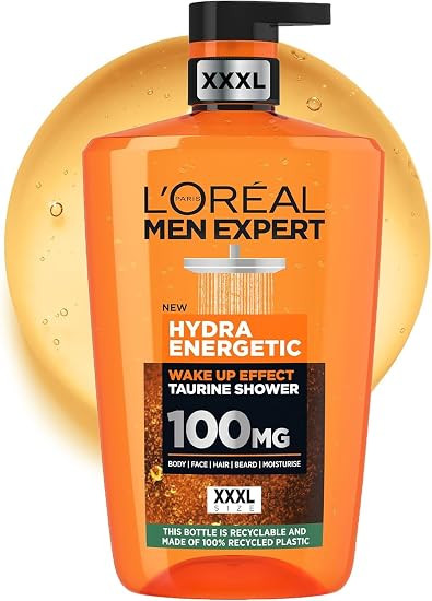 L'Oréal Paris Men Expert Hydra Energetic 5-in-1 Body Wash XXXL 1L – Daily Shower Gel for Body, Face, Hair & Beard with Taurine – Fresh Citrus Scent
