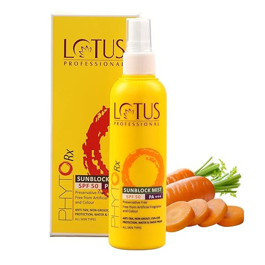 Lotus Professional PhytoRx Sunblock Mist SPF 50 PA+++ | In Vivo Tested | Non Greasy Finish, High Sun Protection For Damaged Skin | Cruelty Free | For All Skin Types | For Women and Men | 100ml