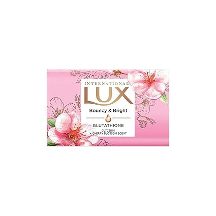 LUX International Bouncy & Bright Bathing Soap, 4 x 130g, LUXURIOUS BATHING EXPERIENCE, for Hydrated & Radiant Skin, with Glutathione & Glycerin, Improves Skin Texture, Cherry Blossom Fragrance