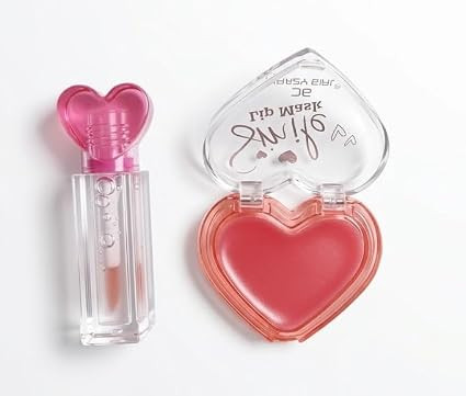 Pink Mask Girl Hydrating Lip Gloss and Lip Mask Duo, with Rosehip Oil, Non-Sticky, Heart Shape, Natural Shine