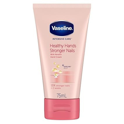 Vaseline Healthy Hands Stronger Nails Hand Cream 75ML – Keratin Enriched Intensive Care Moisturizer for Dry Hands & Nail Strengthening