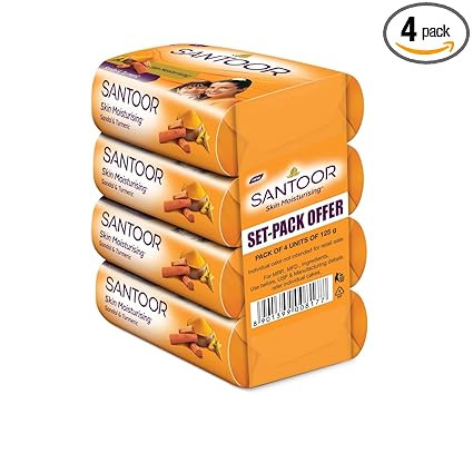 Santoor Sandal & Turmeric Soap for Total Skin Care, 125g (Pack of 4)