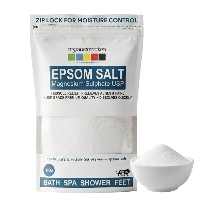 Organix Mantra Epsom Bath Salt Crystal and Bath | For refreshing bath soak, relieves aches & pain - 1KG