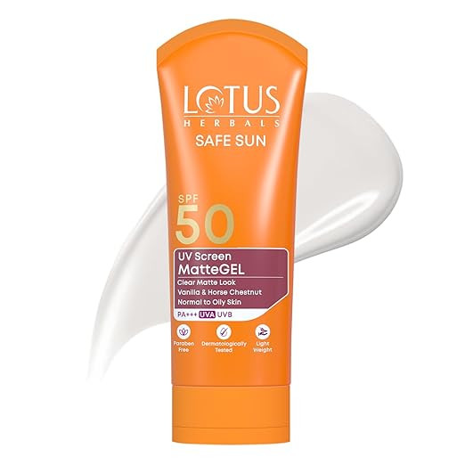 Lotus Herbals Safe Sun UV Screen Matte Gel Sunscreen SPF 50 PA+++ | In Vivo Tested | Broad Spectrum UV Protection | Matte Finish | No White Cast | Normal to Oily Skin | For Women and Men | Paraben & Cruelty Free | 100g