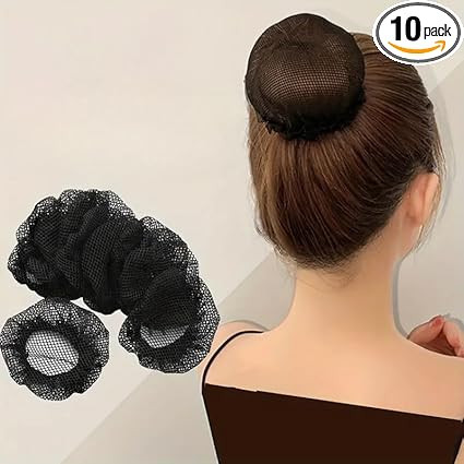 Hair Net for Women for Bun - 10 Pack Reusable Black Mesh Cover, High Elasticity Juda Net, Professional Snoods for Dance, Nurses & Work
