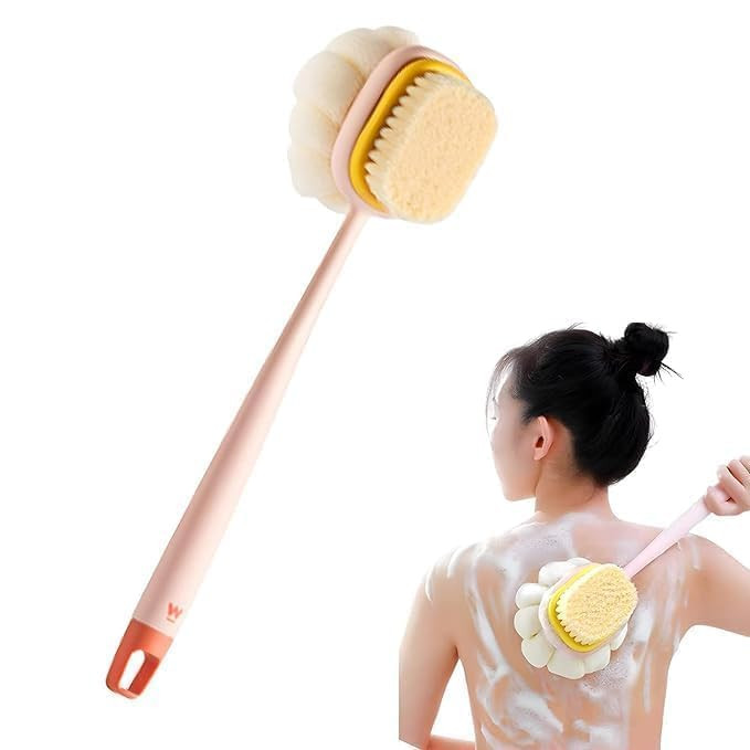 2-in-1 Silicone Body Bathing Brush with Long Handle | Soft & Firm Bristles Back Scrubber for Deep Cleaning, Exfoliation & Dirt Removal | BPA-Free Shower Brush for Men & Women (Multicolour)