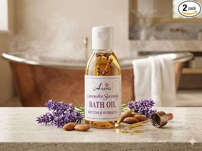 Aura Lavender Serenity Bath Oil 30ml (Pack of 2) | Relaxing Aromatherapy Body & Bath Oil | Deep Moisturizing & Skin Softening Oil | Lavender Infused Spa & Massage Oil for Men & Women