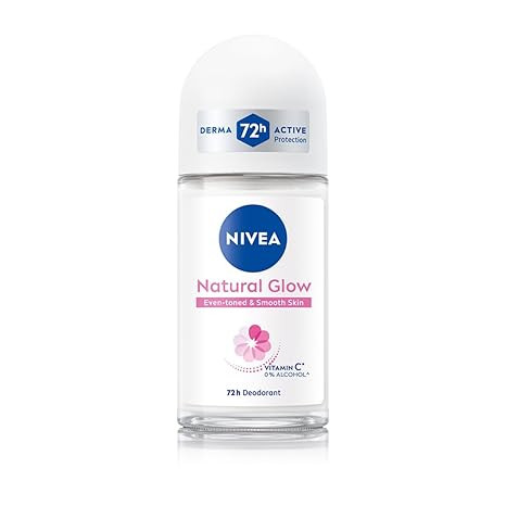 NIVEA Natural Glow Smooth Skin Deodorant Underarm Roll On For Women|Vitamin C,Vitamin E,Avocado Oil And Licorice Extract|72 H Even Toned,Smooth & Bright Underarms|0% Alcohol And Dermat Approved|50 Ml
