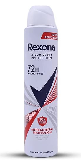 Rexona Advanced Protection Antibacterial Deodorant Spray, 72H Sweat & Odor Protection, 0% Alcohol Anti-Perspirant Body Spray, Long-Lasting Freshness, 200ml