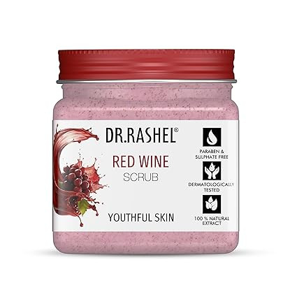 DR.RASHEL Red Wine Scrub | Natural Exfoliating Face & Body Scrub | With Antioxidants | For Youthful Glow | Paraben-Free | Anti-Aging Formula | 380 ml