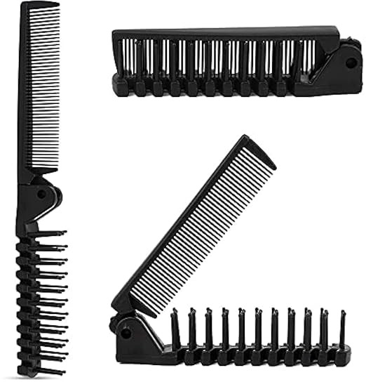 Travel Hair Brush Comb Portable Folding Mini Pocket Double Headed Comb for Men's and Women's (Black 1)