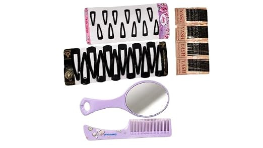 Women's Hair Care Essentials Set – Portable Hand Mirror, Fine Tooth Comb, Hair Snap Clips, Tic Tac Hair Clips & Bobby Pins for Daily Styling, Travel and Salon Use