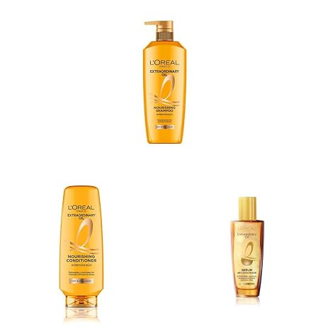 L'Oreal Paris Extraordinary Oil Nourishing Shampoo For Dry & Dull Hair 800mL + Conditioner 175 mL+ Serum 40 mL, Regime Pack of 3