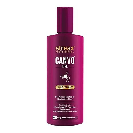 Streax Professional Canvoline, Sulphate Free for Women, Keratin, For Straightened hair Post care, With Kera-Change Complex, Sulphate & Paraben Free Shampoo, 300 ml