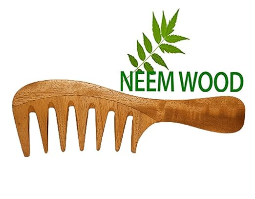 Neem Wood Wide Tooth Comb for Hair – Natural Wooden Anti-Static Detangling Comb for Men & Women | Helps Reduce Breakage & Frizz | Scalp Massage | Eco-Friendly Hair Care Tool (Pack of 1)