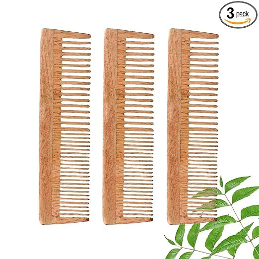Neem Wood Anti Dandruff Hair Comb Combo (Pack Of 3) | Hair Growth, Hairfall, Dandruff Control | Hair Straightening, Frizz Control | Comb for Men, Women