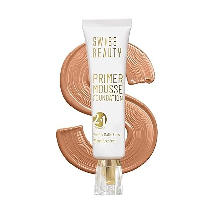 Swiss Beauty Primer Mousse Foundation Weightless Smooth & Velvet Touch, Matte Finish, Face Makeup, Coffee Cream, 30ml