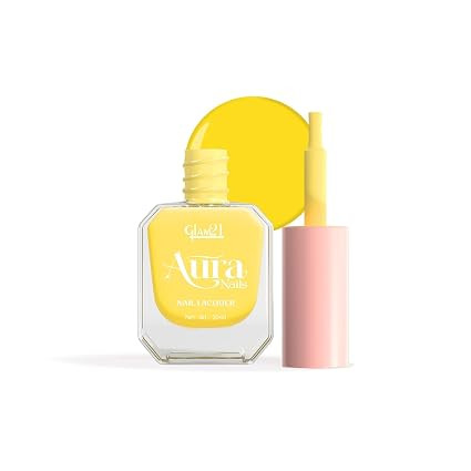 Glam21 Aura Nails Nail Lacquer |Long-Lasting, Quick-Dry, High-Shine Nail Enamel | Chip-Free Formula | Smooth Application & Vibrant Finish |60 Striking Shades | 10ml,Yellow Sorbet