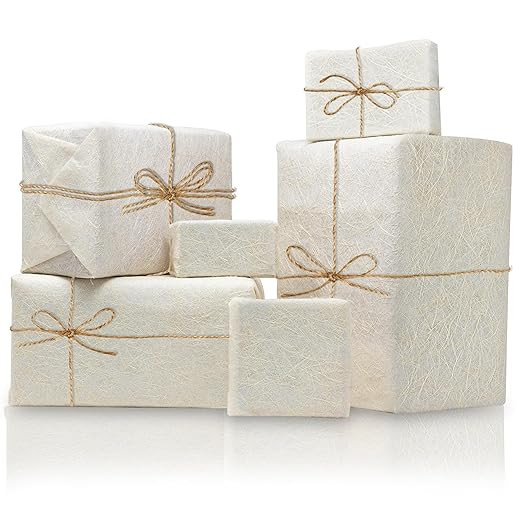 Lakeer Natural Fibre Gift Wrapping Paper-Pack of 10 Sheets, 60cm X 40cm, with Jute Rope for Gift Wrapping, Flower Wrapping, Gift Cover