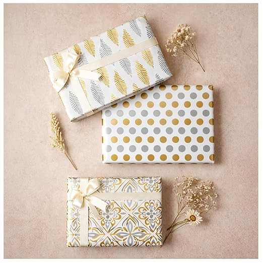 Pack of 6 Gift Wrapping Paper - Gift Paper - Gift Wrap Roll - Gift Papers Sheets -Premium Design Paper sheet for Gift Packing, Mix, Gold Theme (Gold Design)