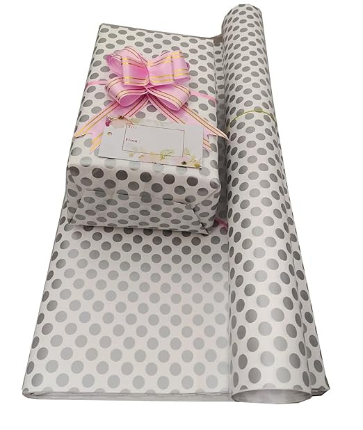 Silver Polka Dot Gift Wrapping Paper, Gifts Wrap Sheets, Packing Paper Sheet for Birthday Gift Pack (Pack of 10 Sheets, Silver Color Print)