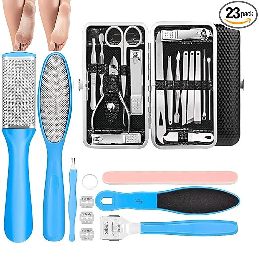 Pedicure Kits - Callus Remover for Feet, 23 in 1 Professional Manicure Set Pedicure Tools Stainless Steel Foot Care, Foot File Foot Rasp Dead Skin for Women Men Home Foot Spa Kit, Blue
