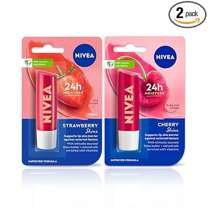 NIVEA Lip Balm, Strawberry Shine And Cherry Shine,(Pack of 2)