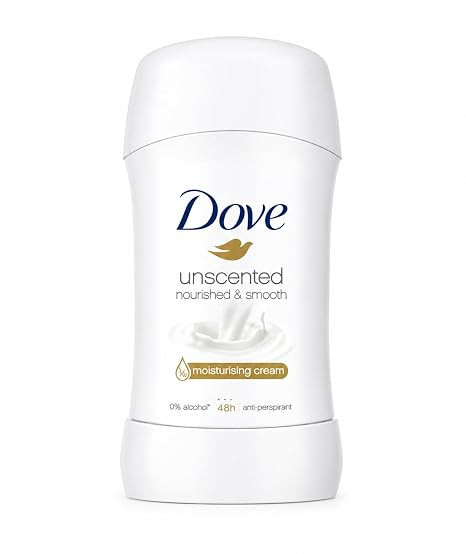 Dove Unscented Antiperspirant Deodorant Stick 40g | 48-Hour Sweat & Odour Protection | ¼ Moisturising Cream with Vitamins E & F | Smooth & Even-Toned Underarms | Alcohol-Free Deodorant for Women