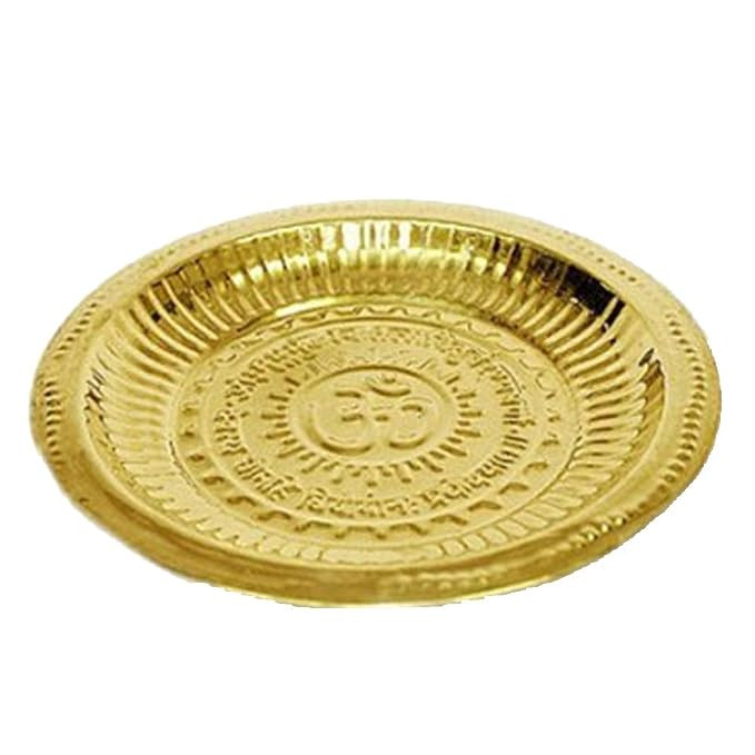 Generic Nashik Pooja Article Pure Brass Pooja Thali Om Gold GPA36