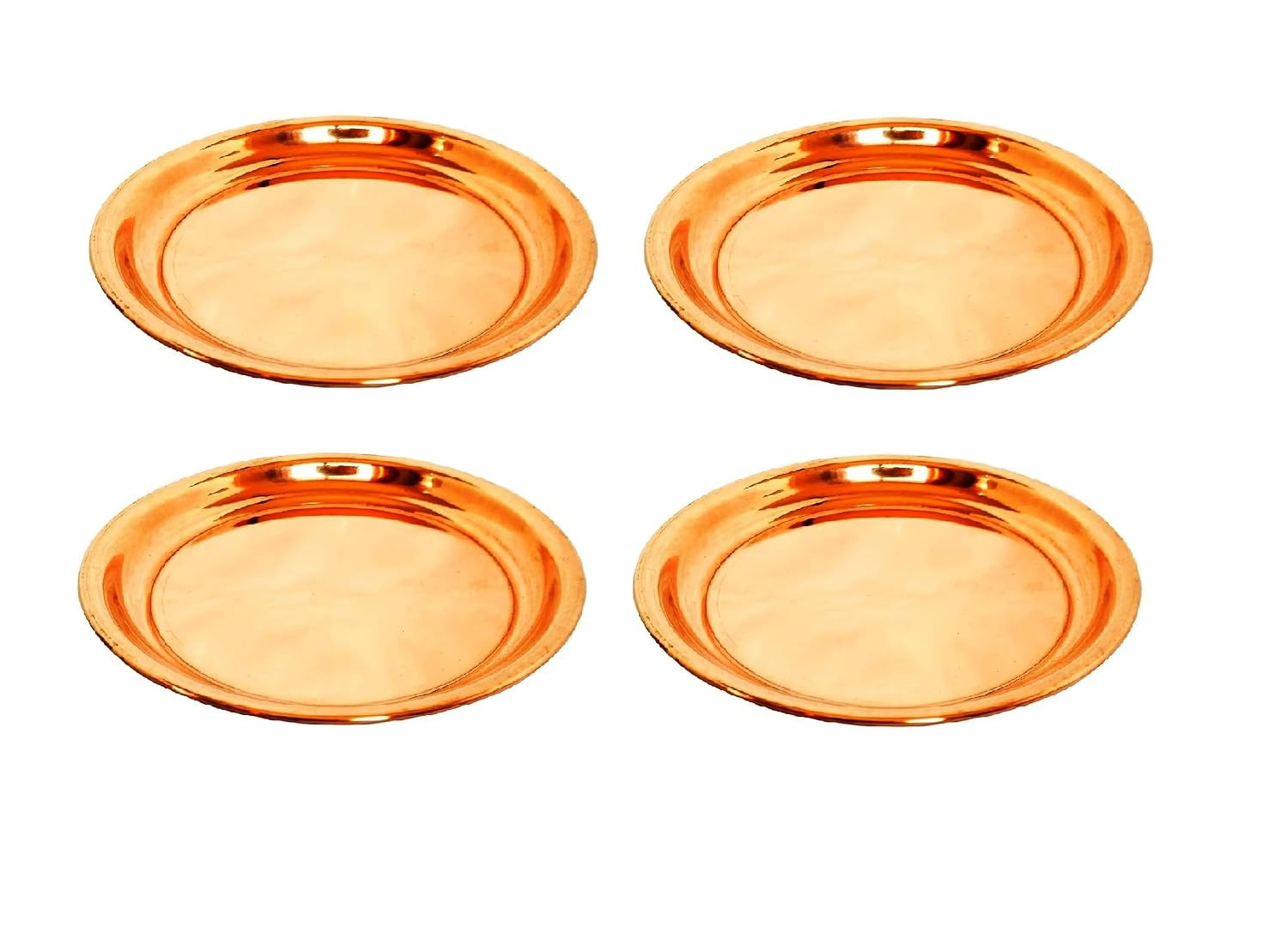 Traditional Design Handmade Pooja Diya Plate/Pital Thali for Puja harathi Aarti thali Ceremony Articles Small Bhog/Prasad Prasadam Prashad Thali Copper Size 7.5 cm Set of 4 Pcs.